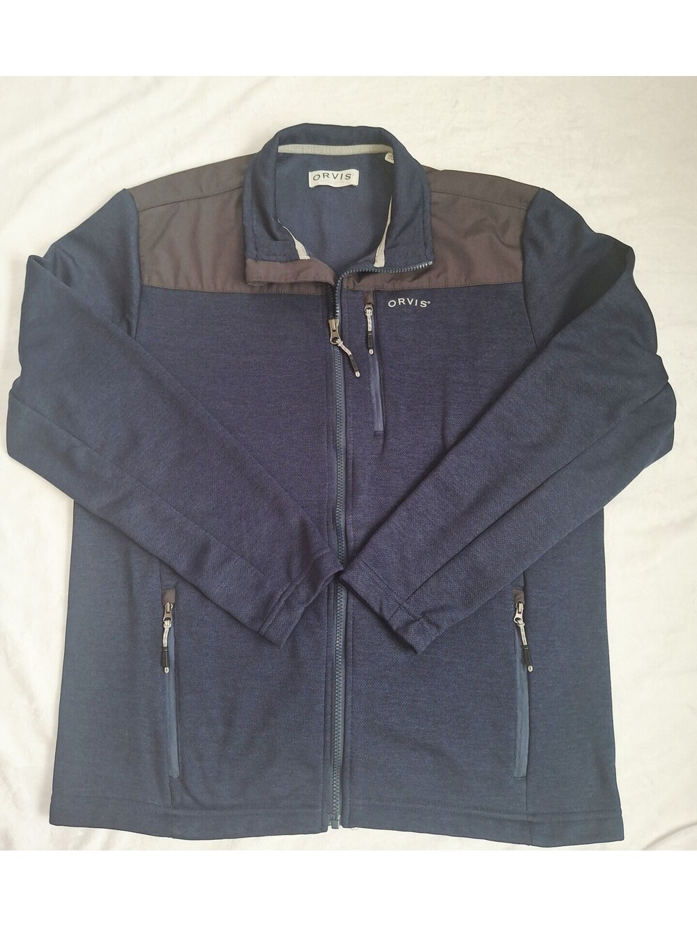 Orvis Full Zip Fleece Jacket Navy Blue/Gray Men's Medium
